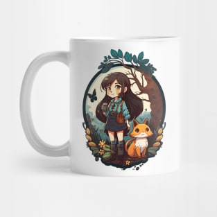 Girl & Orange Cat Kawaii Anime Floral Cat & Coffee Lovers Mug